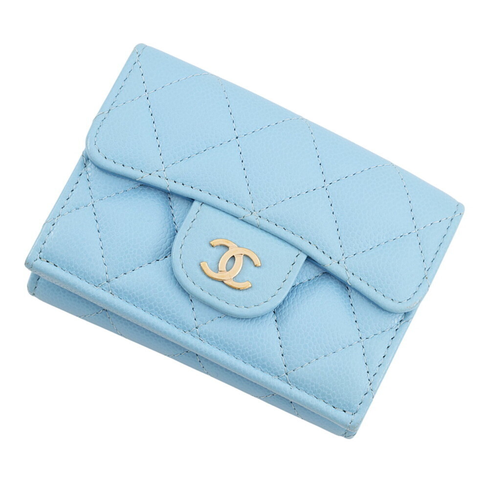 Chanel Tri-fold Wallet Matelassé Coco Mark Classic Small Flap Caviar Skin AP0...
